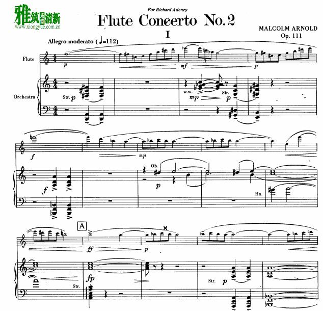 阿诺德Malcolm Arnold - Flute Concerto No 2, Op111长笛钢琴伴奏谱