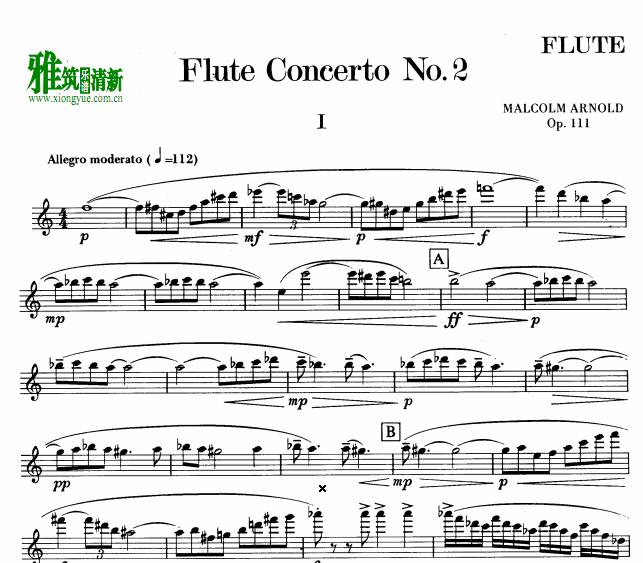阿诺德Malcolm Arnold Flute Concerto No 2, Op111长笛谱