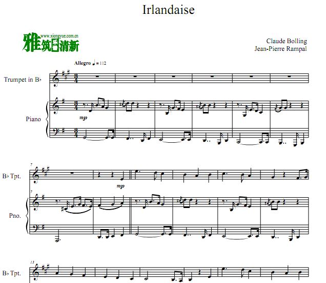 克劳博林 Irlandaise 小号钢琴合奏谱