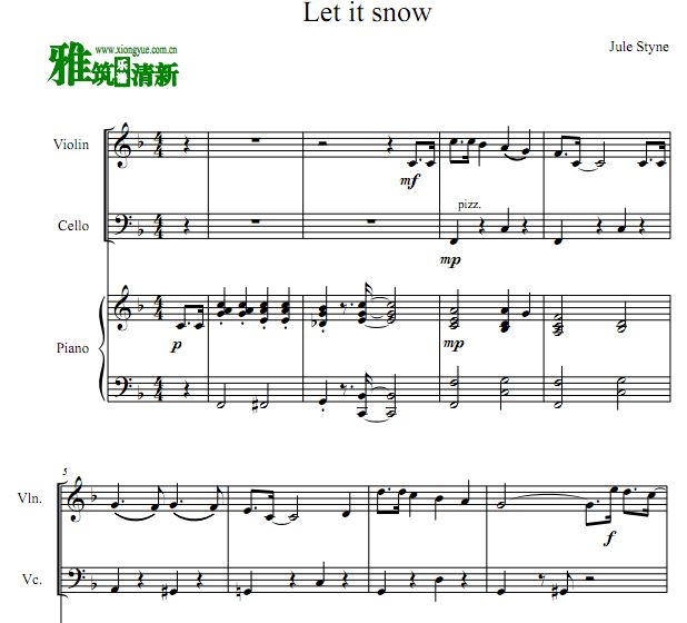 Jule Styne - Let It Snow 小提琴大提琴二重奏钢琴伴奏谱