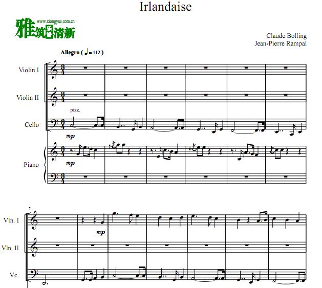 Irlandaise 弦乐钢琴四重奏谱