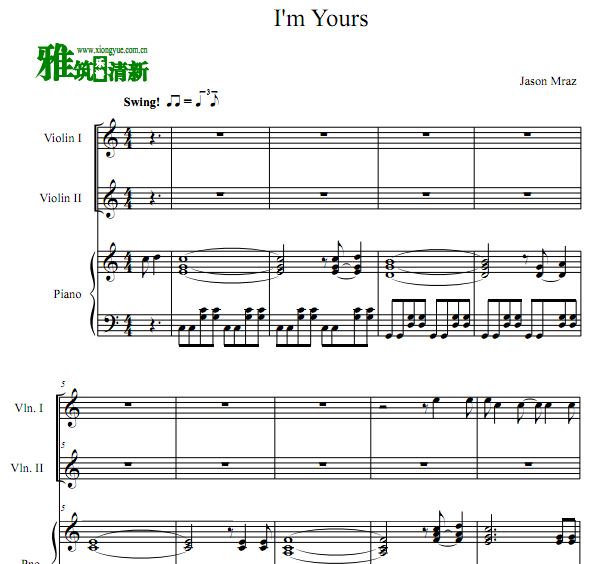 Jason Mraz - I'm yours 小提二重奏钢琴伴奏谱