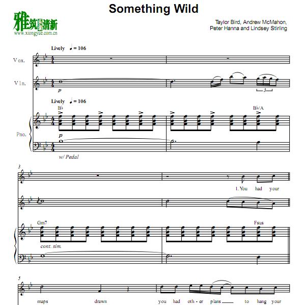 Something Wild 钢琴小提琴伴奏声乐谱