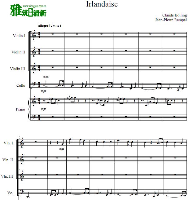 Irlandaise 小提大提钢琴五重奏谱
