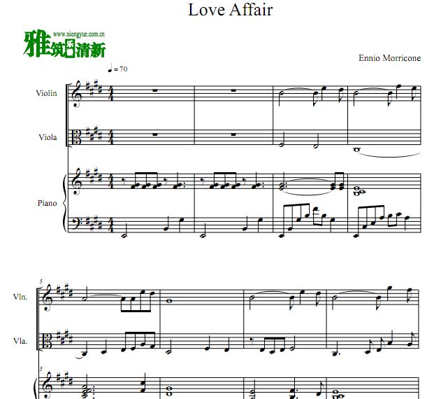 爱情事件 Love Affair小提琴中提琴钢琴三重奏谱