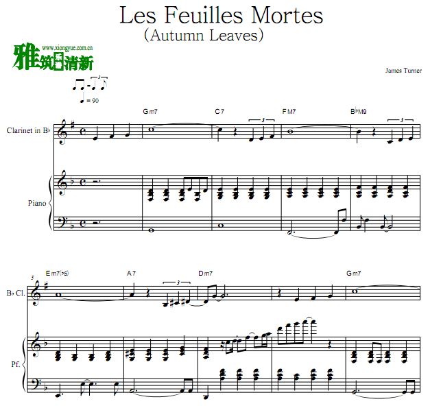 James Turner - Les Feuilles Mortes单簧管钢琴伴奏谱