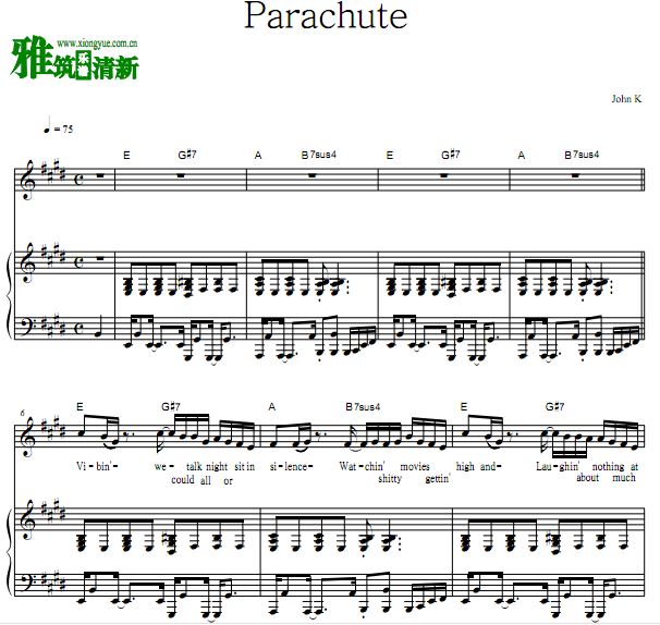 John K - parachute歌谱 钢琴谱