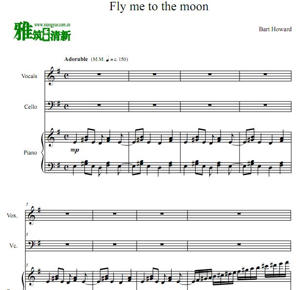 Fly Me To The Moon大提琴钢琴声乐唱谱
