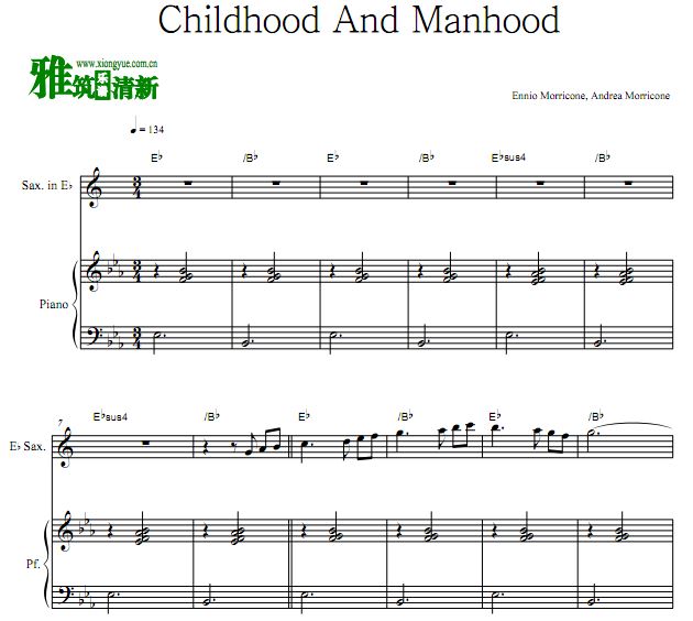 天堂电影院 Childhood And Manhood萨克斯钢琴伴奏谱