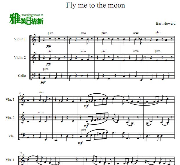 Fly Me To The Moon双小提琴大提琴三重奏谱