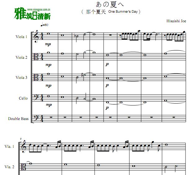 千与千寻  あの夏へ三中提琴大提琴低音提琴合奏谱