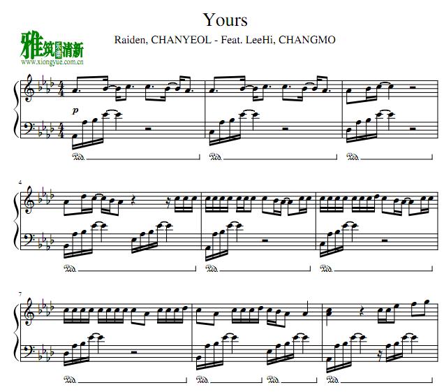 Raiden CHANYEOL - yours钢琴谱