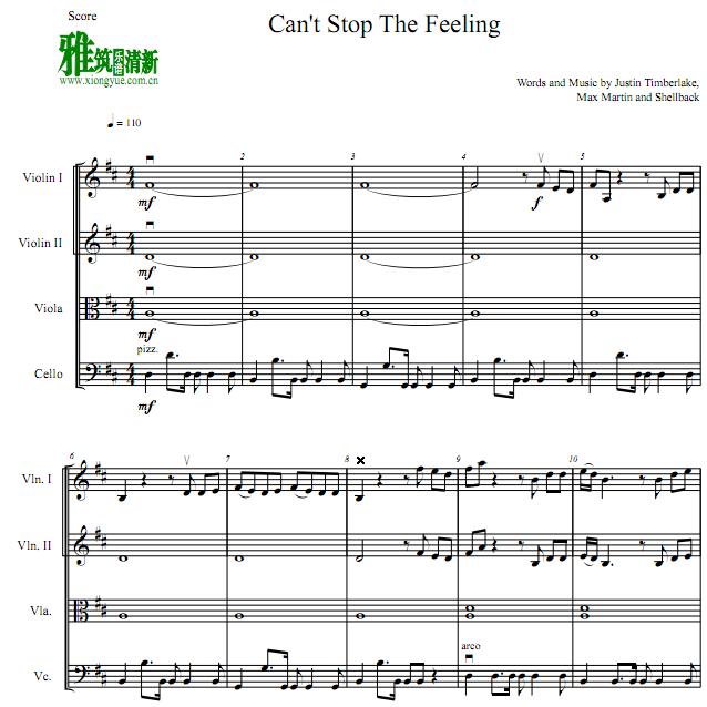 Can't Stop The Feeling弦乐四重奏谱
