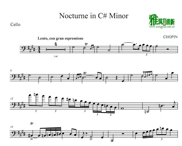 肖邦升C小调夜曲Nocturne大提琴谱