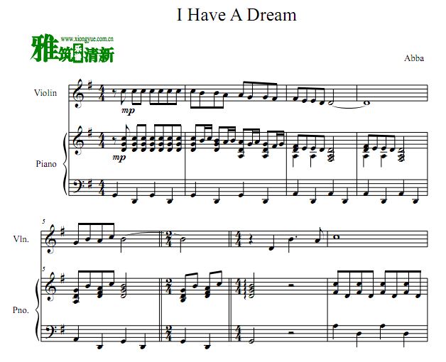 ABBA  - I Have a Dream小提琴钢琴谱