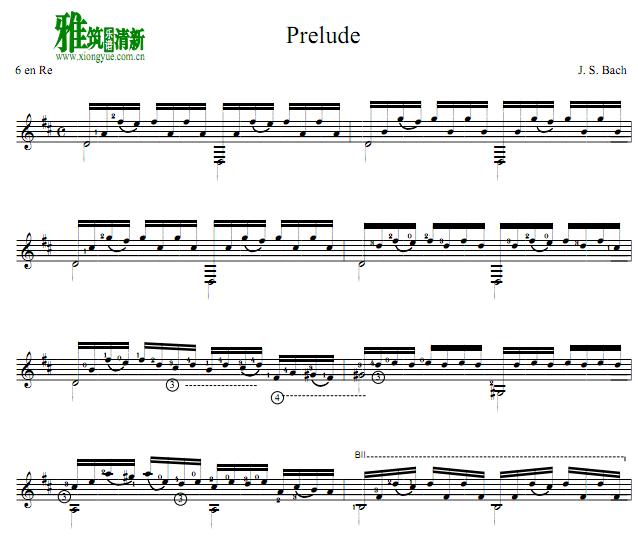 巴赫G大调第一无伴奏大提琴组曲 BWV 1007前奏曲Prelude吉他谱