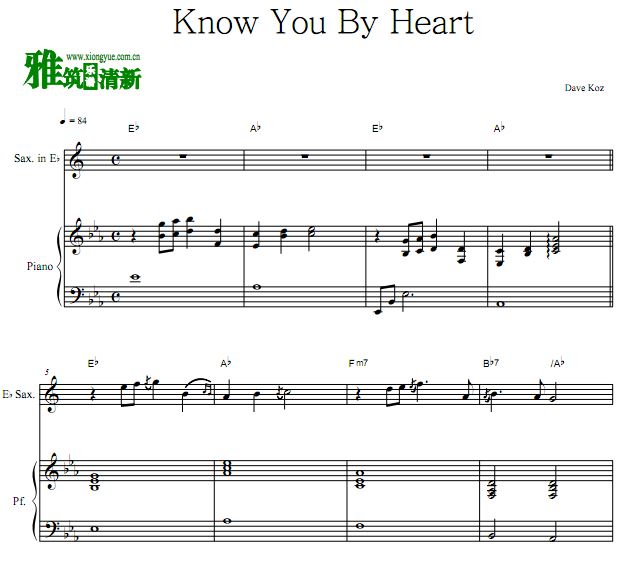 Dave Koz - Know You By Heart降E萨克斯谱