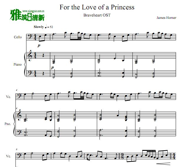 勇敢的心 For the Love of a Princess大提琴谱
