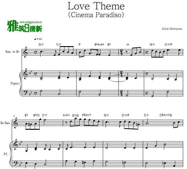 Love Theme 天堂电影院降B萨克斯钢琴谱