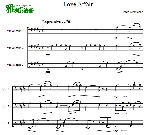 Love Affair 电影爱情事件插曲大提琴三重奏谱