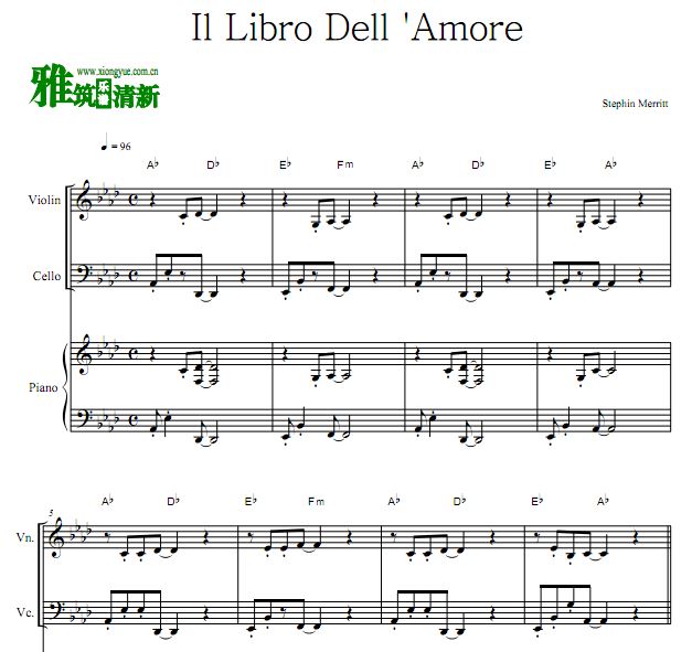 2Cellos版 Il Libro Dell 'Amore爱之书钢琴三重奏谱