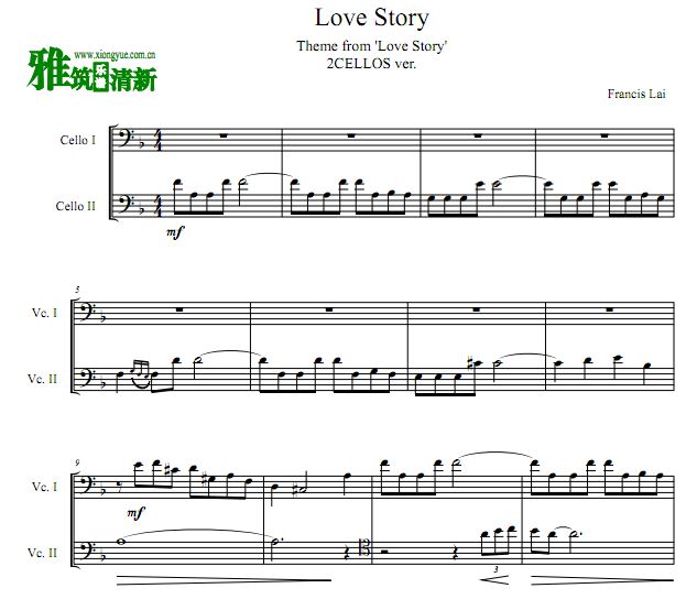 2Cellos大提琴二重奏谱 Love Story双大提琴二重奏谱