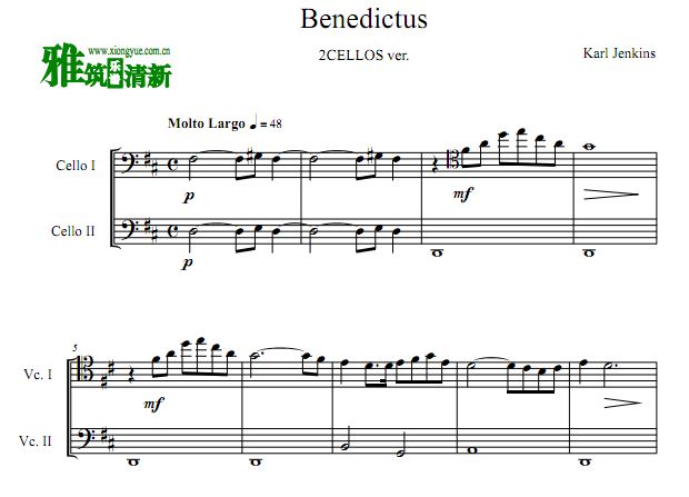 提琴双杰版 Benedictus大提琴二重奏谱