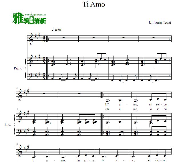 Umberto Tozzi - Ti Amo歌谱 弹唱钢琴谱