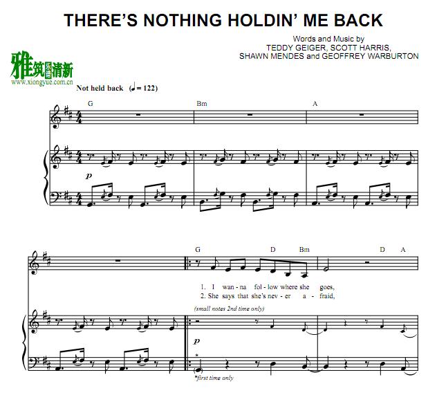 There's Nothing Holdin Me Back 歌谱 正谱 钢琴伴奏谱