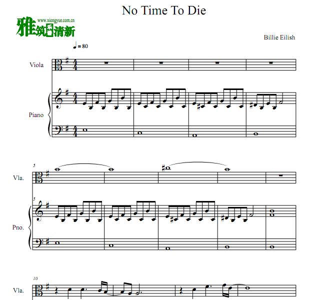 Billie Eilish - No Time To Die中提琴钢琴伴奏谱