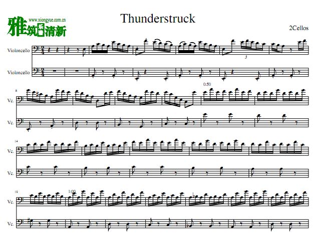 2CELLOS - Thunderstruck大提琴二重奏谱