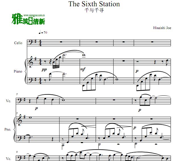 久石让 The Sixth Station大提琴钢琴合奏谱