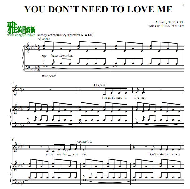If-Then如果那么 - You Don't Need To Love Me钢琴伴奏谱