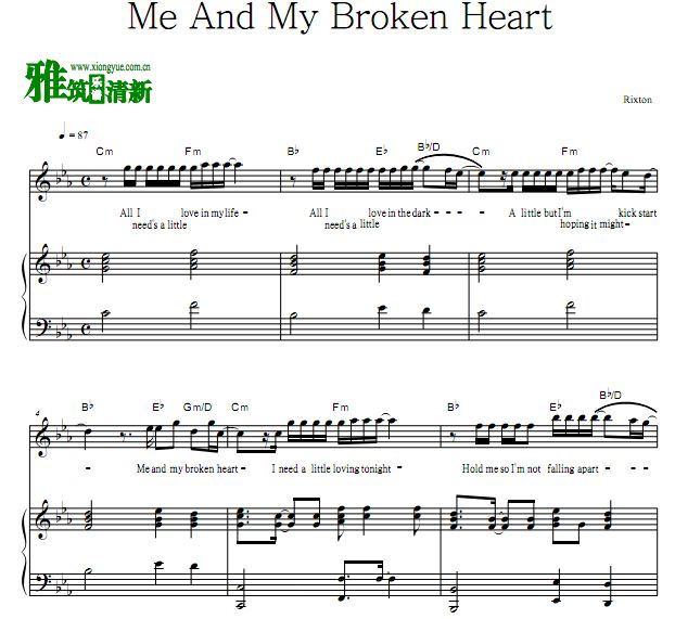 Push Baby - Me And My Broken Heart歌谱 正谱 钢琴谱
