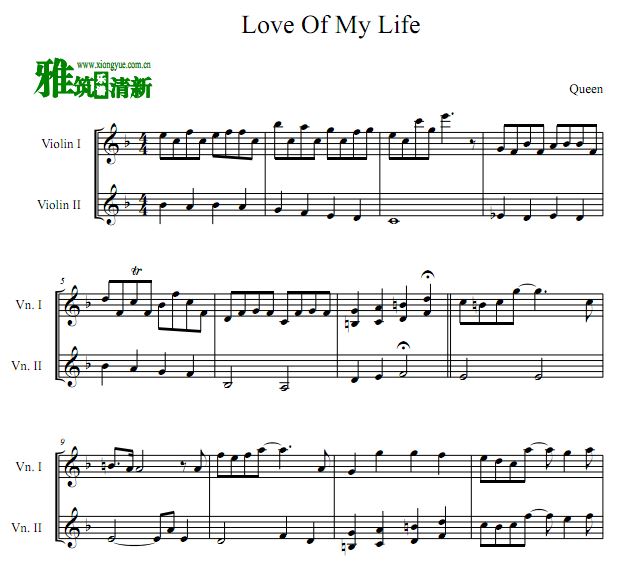 Queen - Love Of My Life双小提琴合奏谱