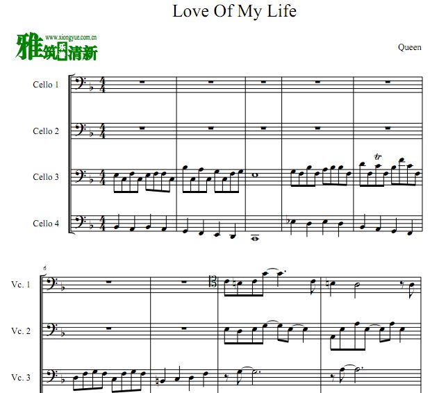 Queen - Love Of My Life四大提琴合奏谱