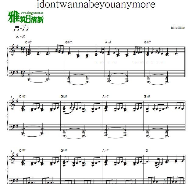 Billie Eilish - idontwannabeyouanymore独奏钢琴谱