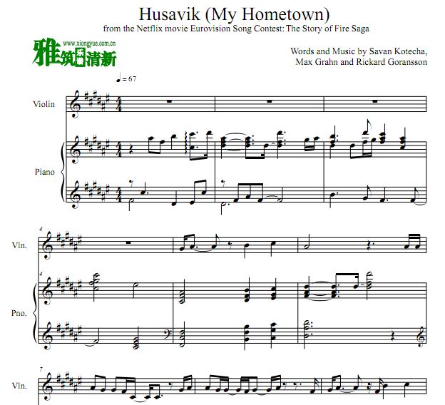 欧洲歌唱大赛：火焰传说 Husavik小提琴钢琴伴奏谱