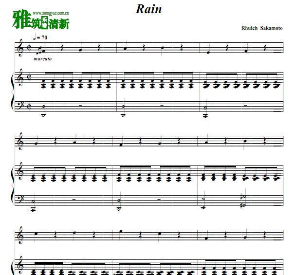 坂本龙一 末代皇帝 rain小提琴钢琴二重奏谱