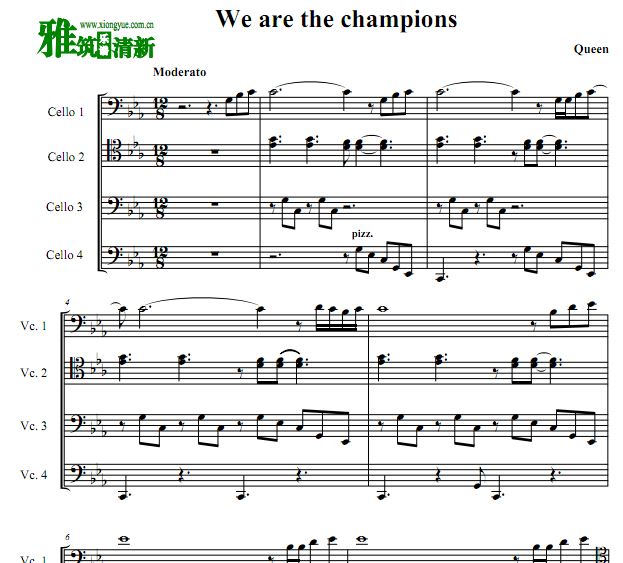 We Are The Champions 大提琴四重奏谱