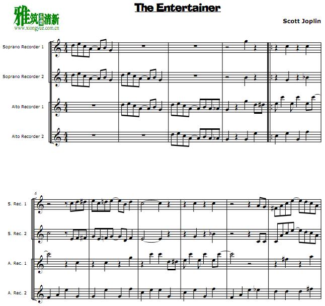 The Entertainer演艺人竖笛四重奏谱