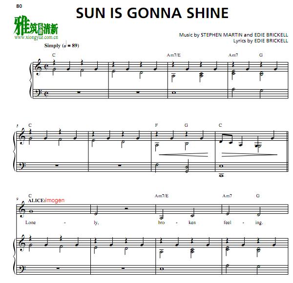 Bright Star - Sun Is Gonna Shine 钢琴伴奏谱