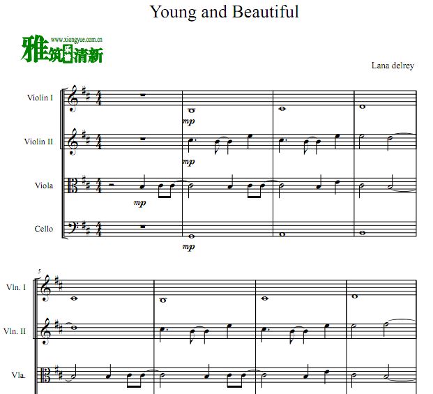 Lana delrey -  Young and Beautiful弦乐四重奏谱
