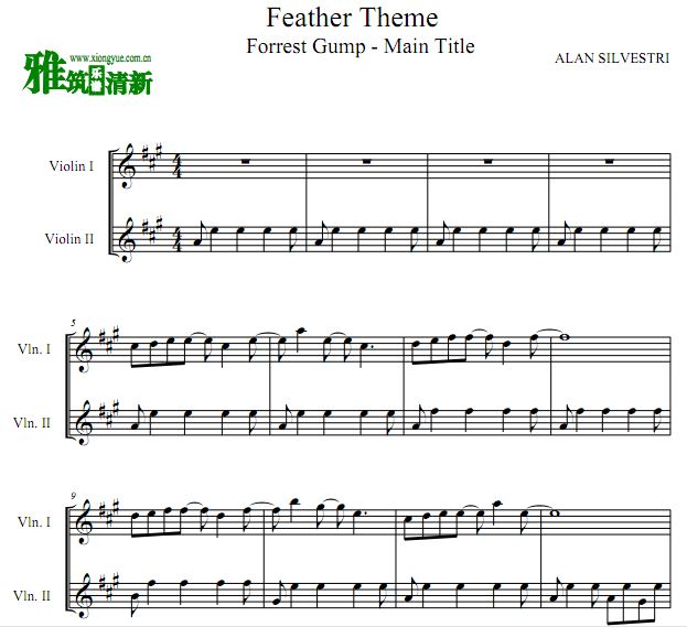 阿甘正传 Feather Theme双小提琴重奏谱