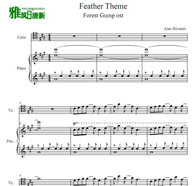Feather Theme 阿甘正传大提琴钢琴合奏谱