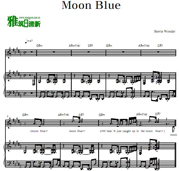 Steive Wonder - Moon Blue歌谱 钢琴伴奏弹唱谱