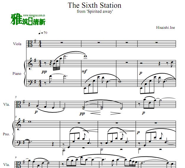 千与千寻 The Sixth Station中提琴钢琴二重奏谱