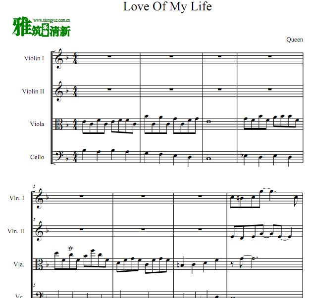 Queen - Love Of My Life弦乐四重奏谱
