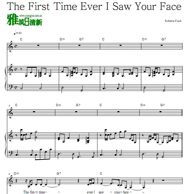 Roberta Flack-The First Time Ever I Saw Your Face钢琴伴奏谱 正谱 歌谱
