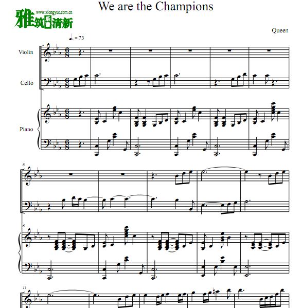 We Are The Champions 小提琴大提琴二重奏钢琴伴奏谱